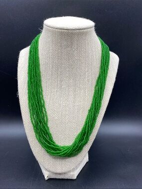 Green Glass Seed Beads Multistrand Necklace